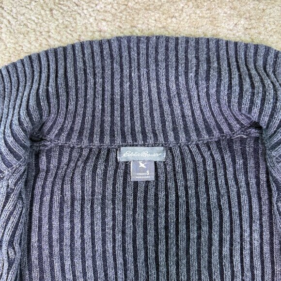 Eddie Bauer Womens Gray Long Cardigan Sweater Size Small Cable Knit Pockets E689 - Picture 4 of 11